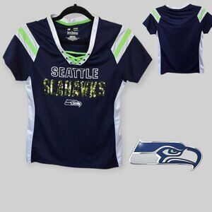 NFL  Seattle Seahawks  Lace Up Jersery Rhinestones Short Sleeve Shirt  Womens S